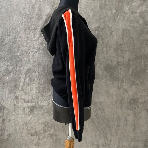 Lauren Ralph Lauren Sweater Jacket women’s M Hooded Full-zip Black w Orange trim - Picture 2 of 13